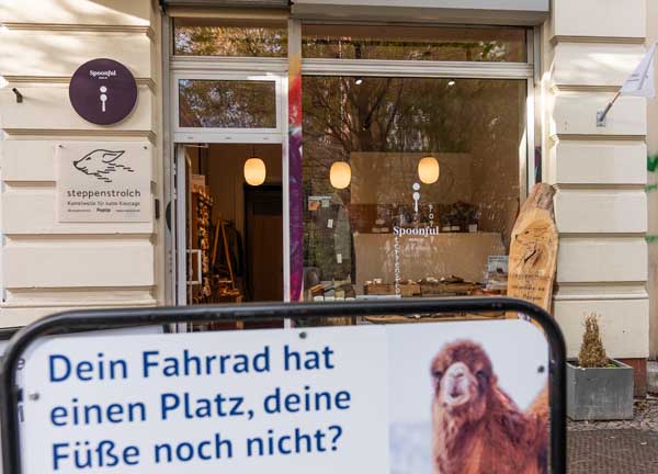 Shop window with a bicycle rack in front of it
