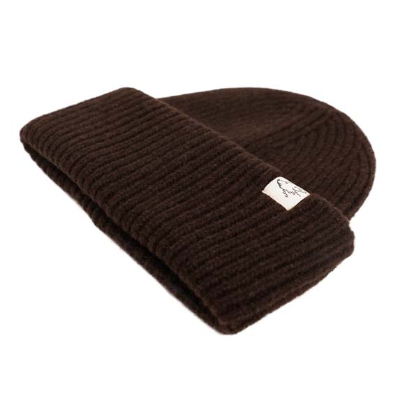 Beanie aus Yakwolle, dunkelbraun, Seite
