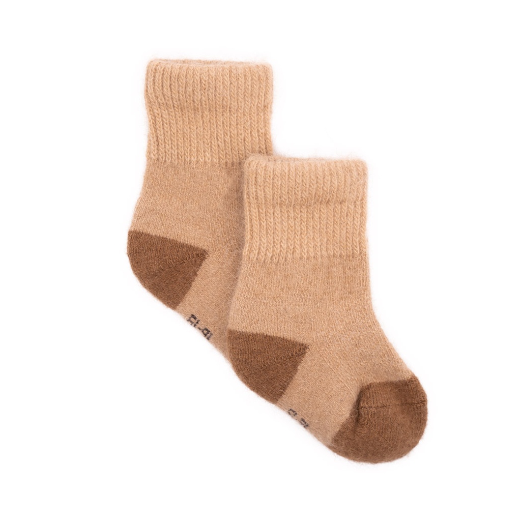 Kindersocken aus Kamelwolle, beige & braun