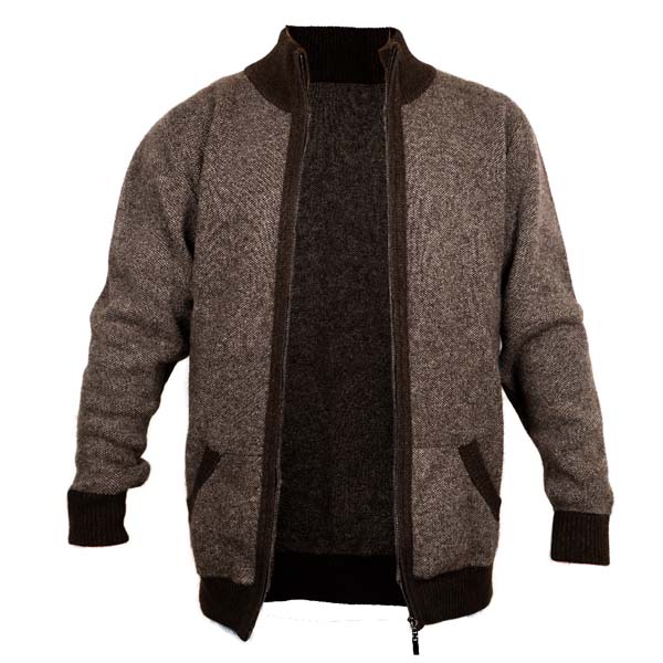 Knitted zipper jacket made of yak wool, mottled