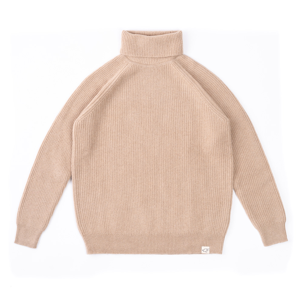 Rollkragenpullover aus Kamelwolle, beige