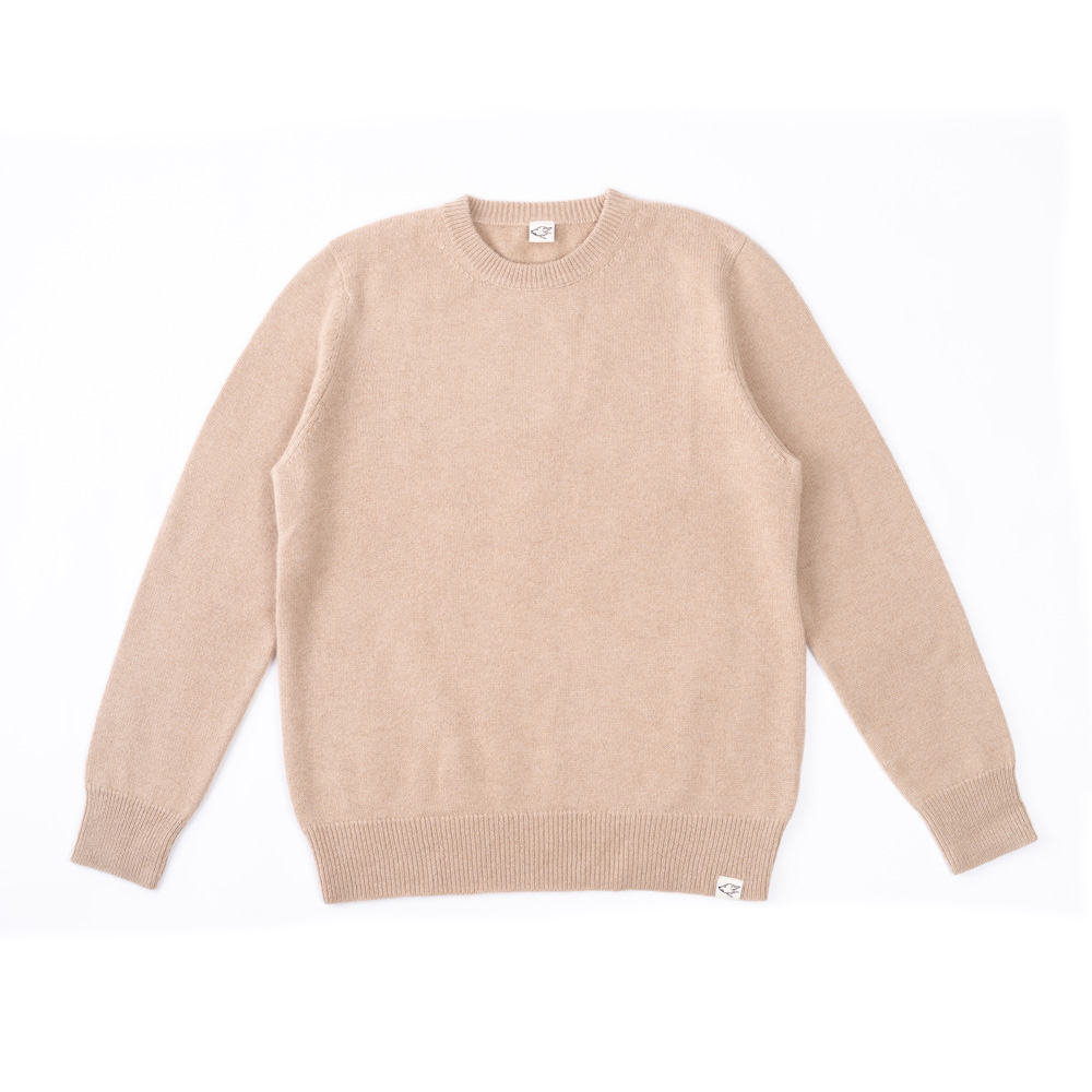 Crew-neck sweater made of camel wool, beige