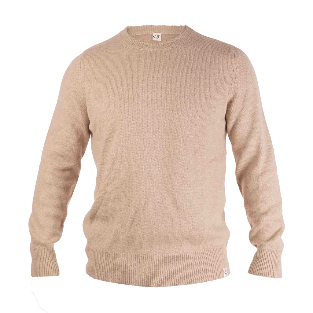 Crew-neck sweater made of camel wool, beige