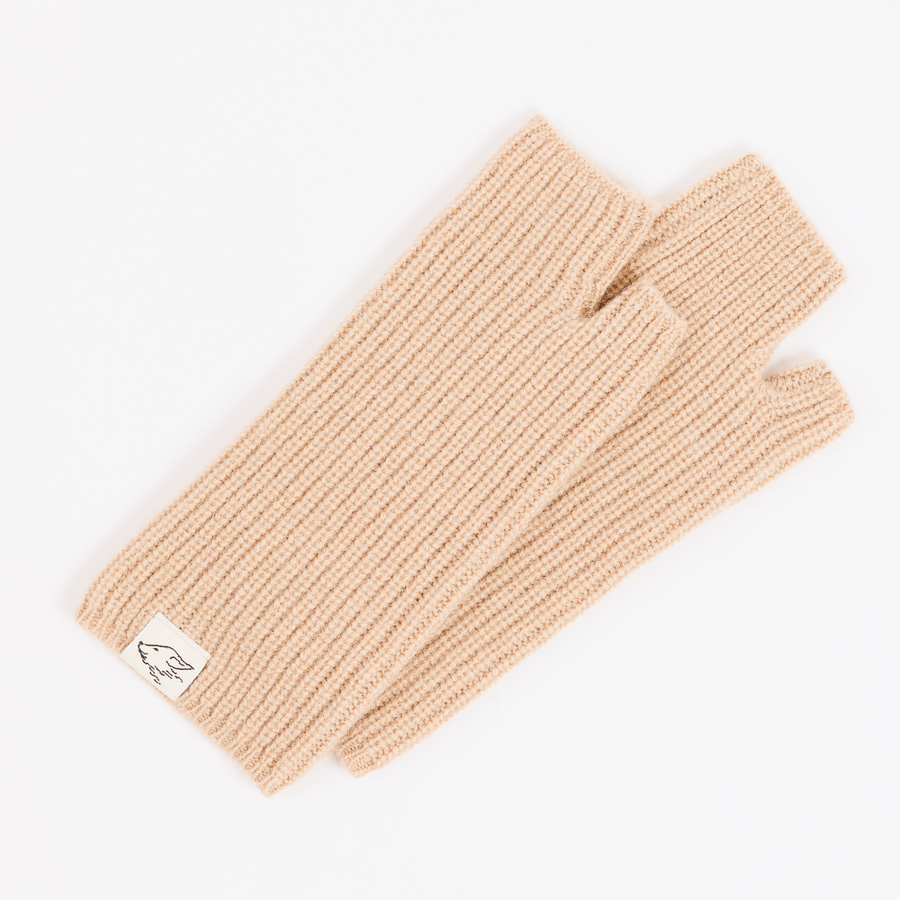 Wrist warmers made of camel wool, beige
