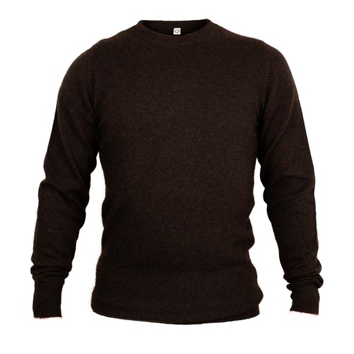 Crew neck sweater made from yak wool, dark brown
